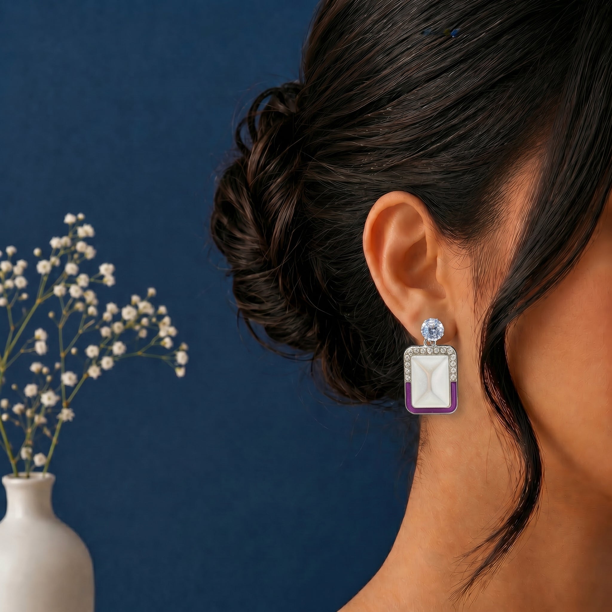 White stone studed epoxy earring
