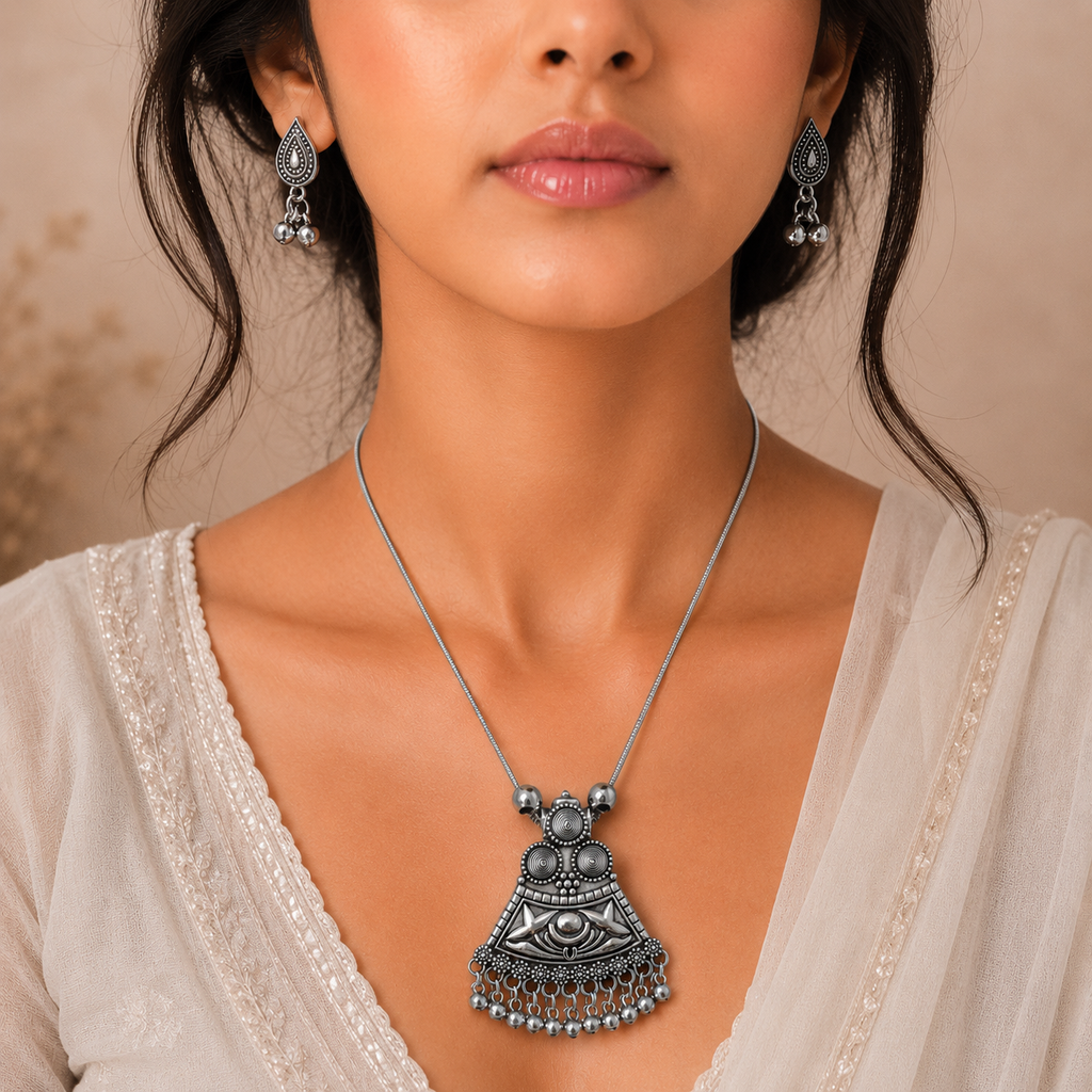 Traditional Oxidise necklace  with earring