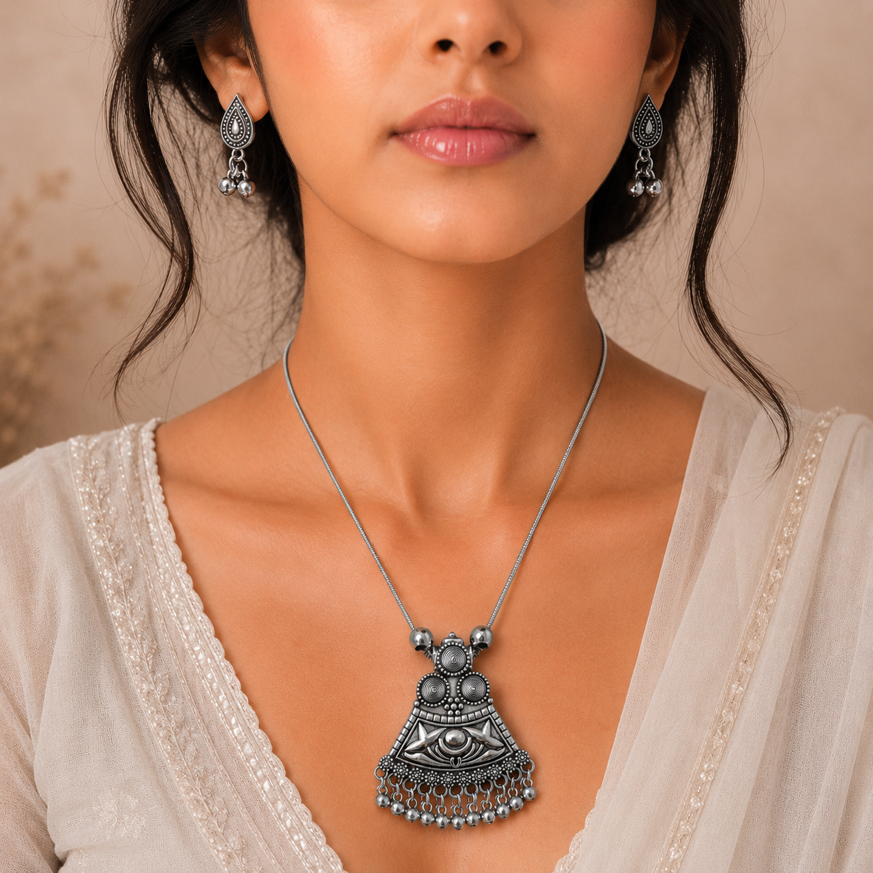 Traditional Oxidise necklace  with earring