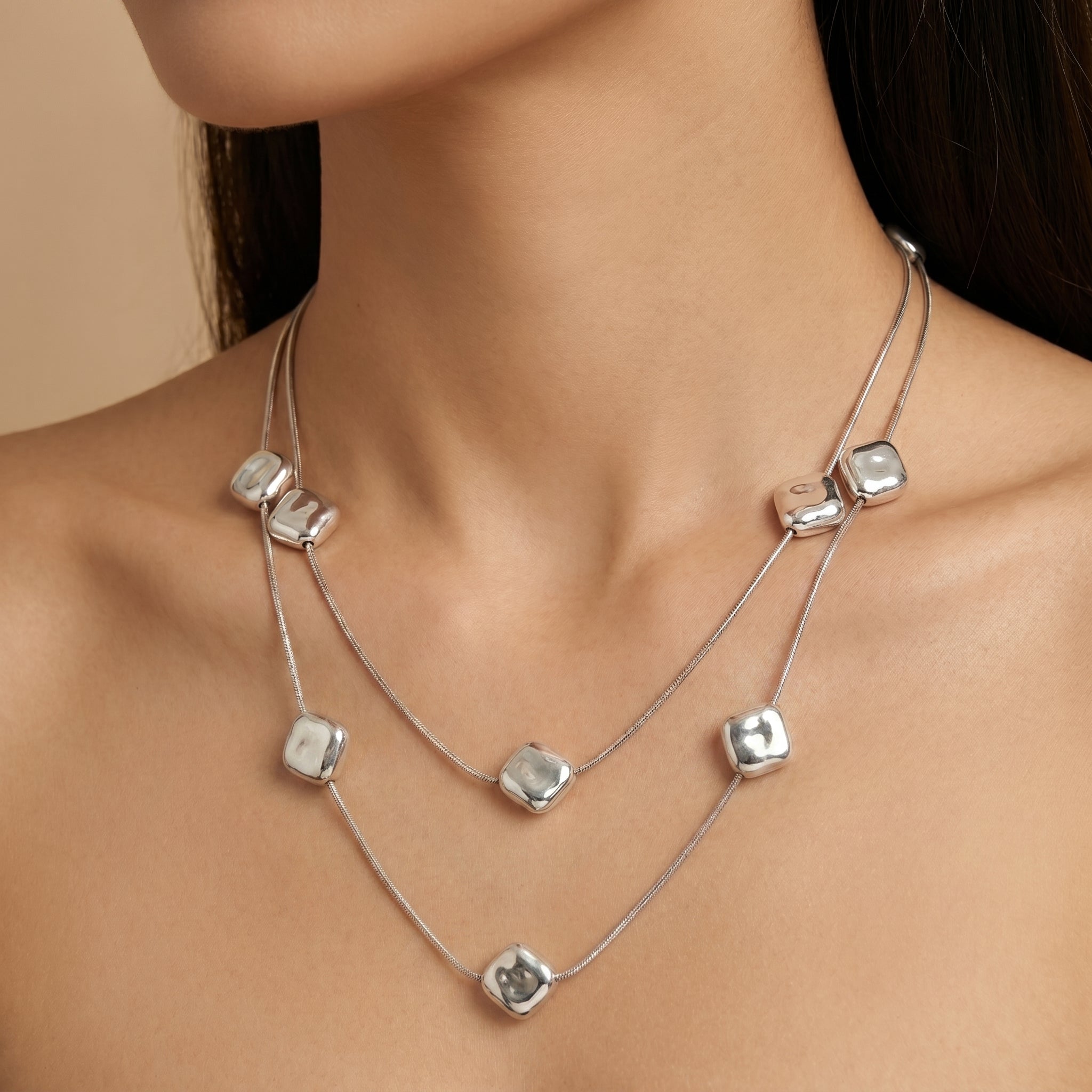 Square white pearl necklace