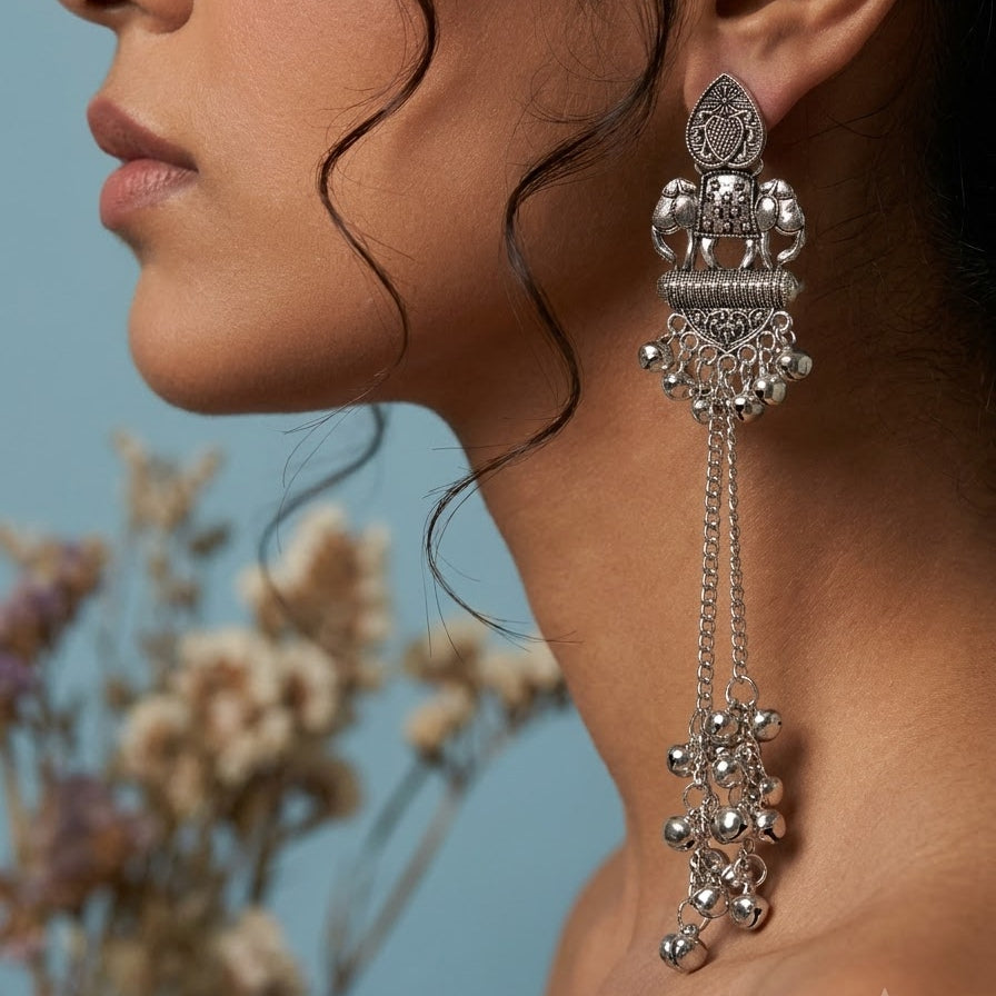 kashmiri long elephant earrings