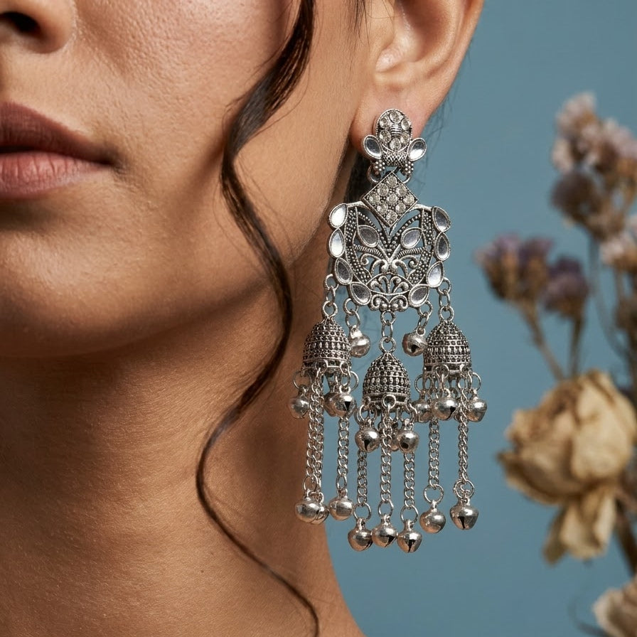 oxidised long jhumkas earrings