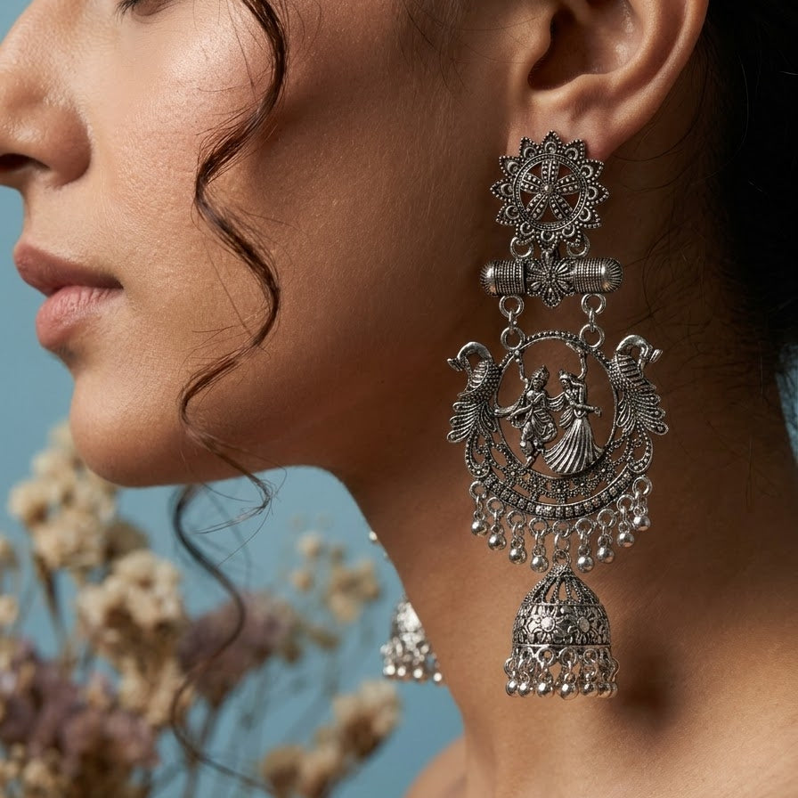 oxidised radha krishna jhumkas earrings
