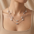 Dual layerd silver long necklace