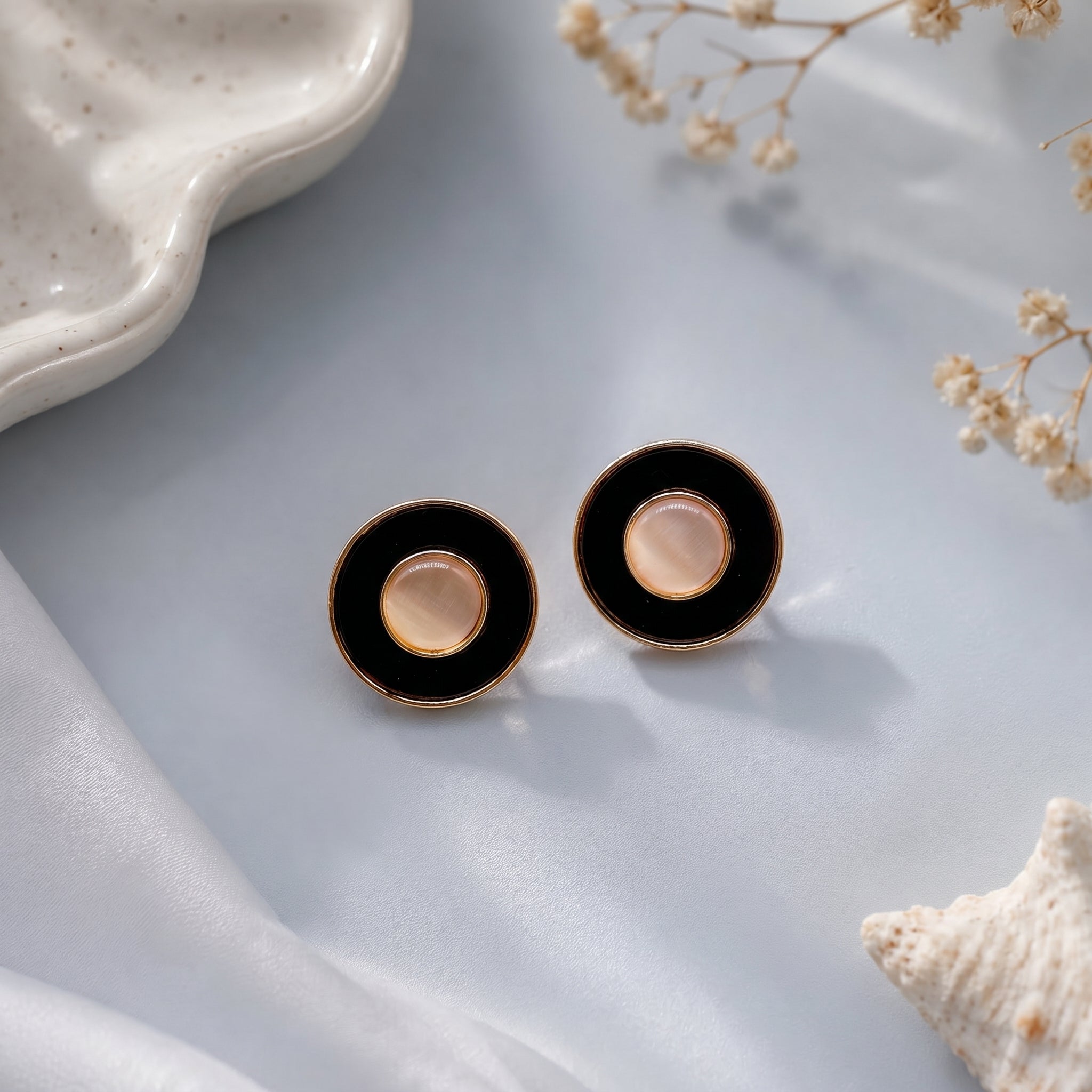 Black enamel stud earring