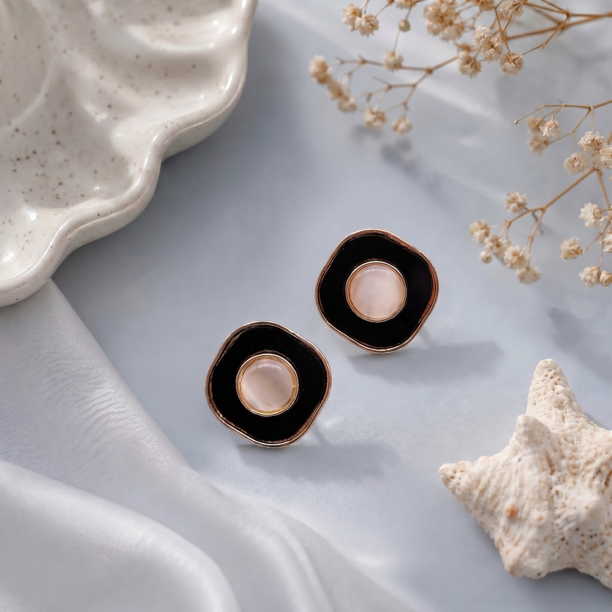 Black enamel stud earring