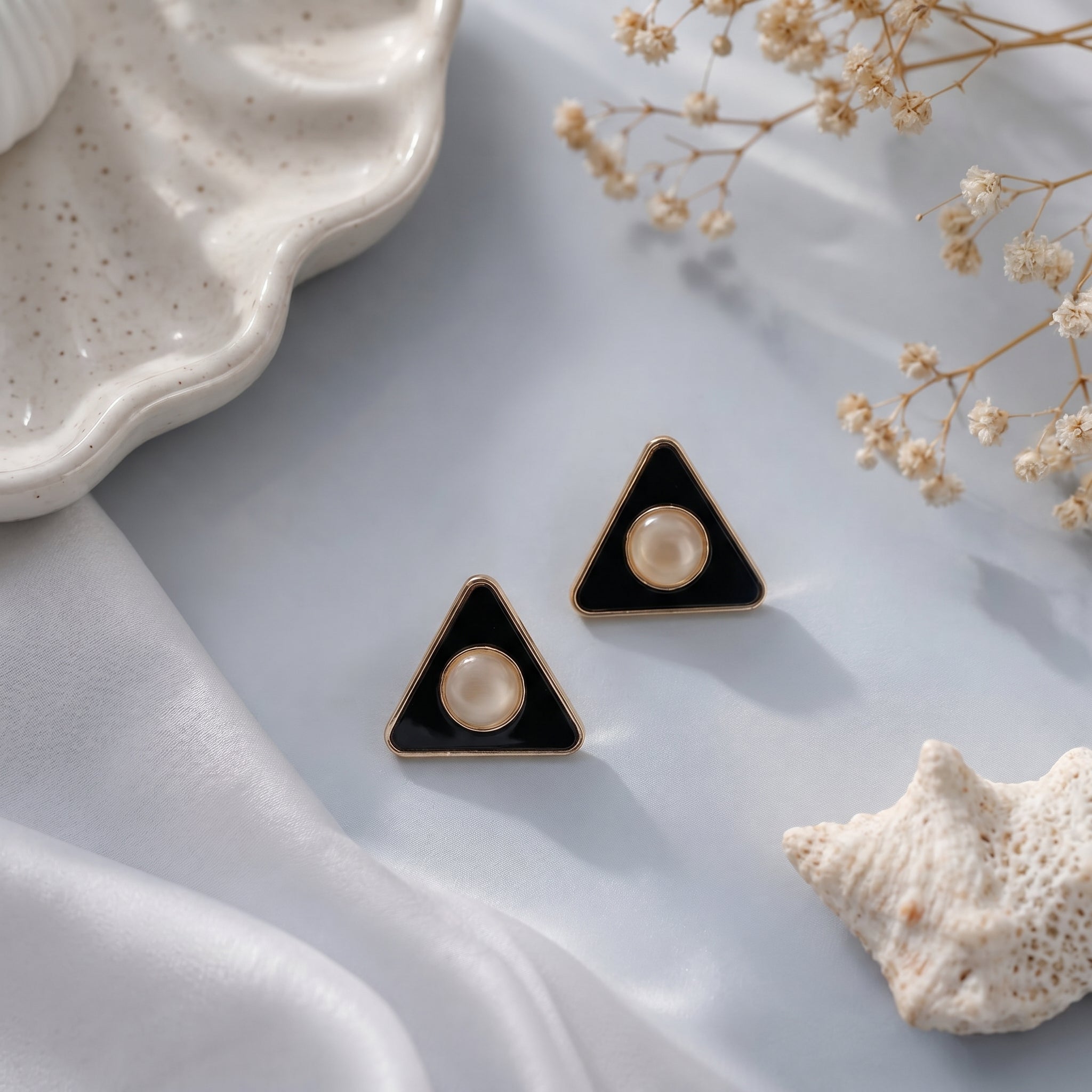 Black enamel stud earring