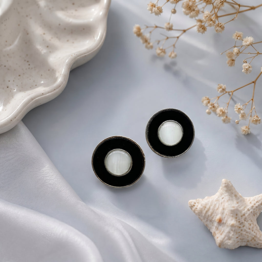 Black enamel stud earring