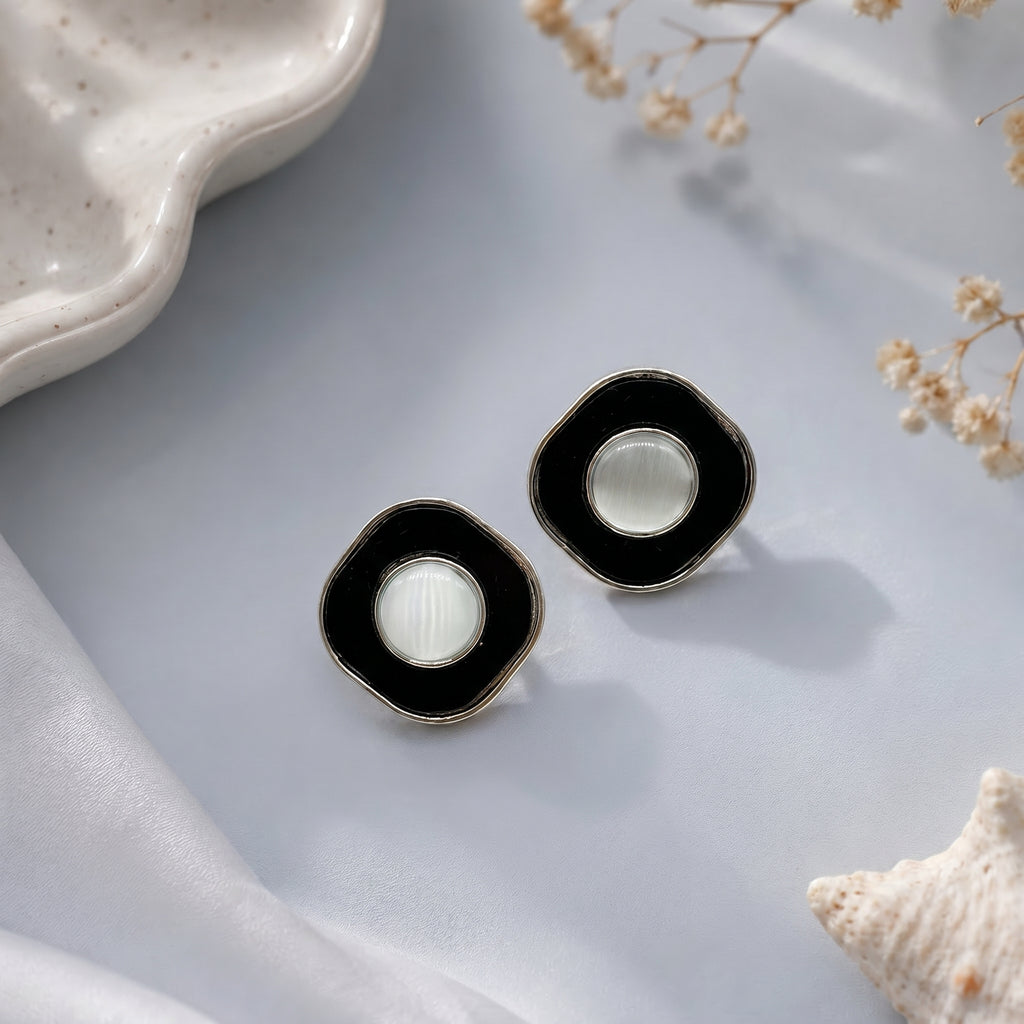 Black enamel stud earring