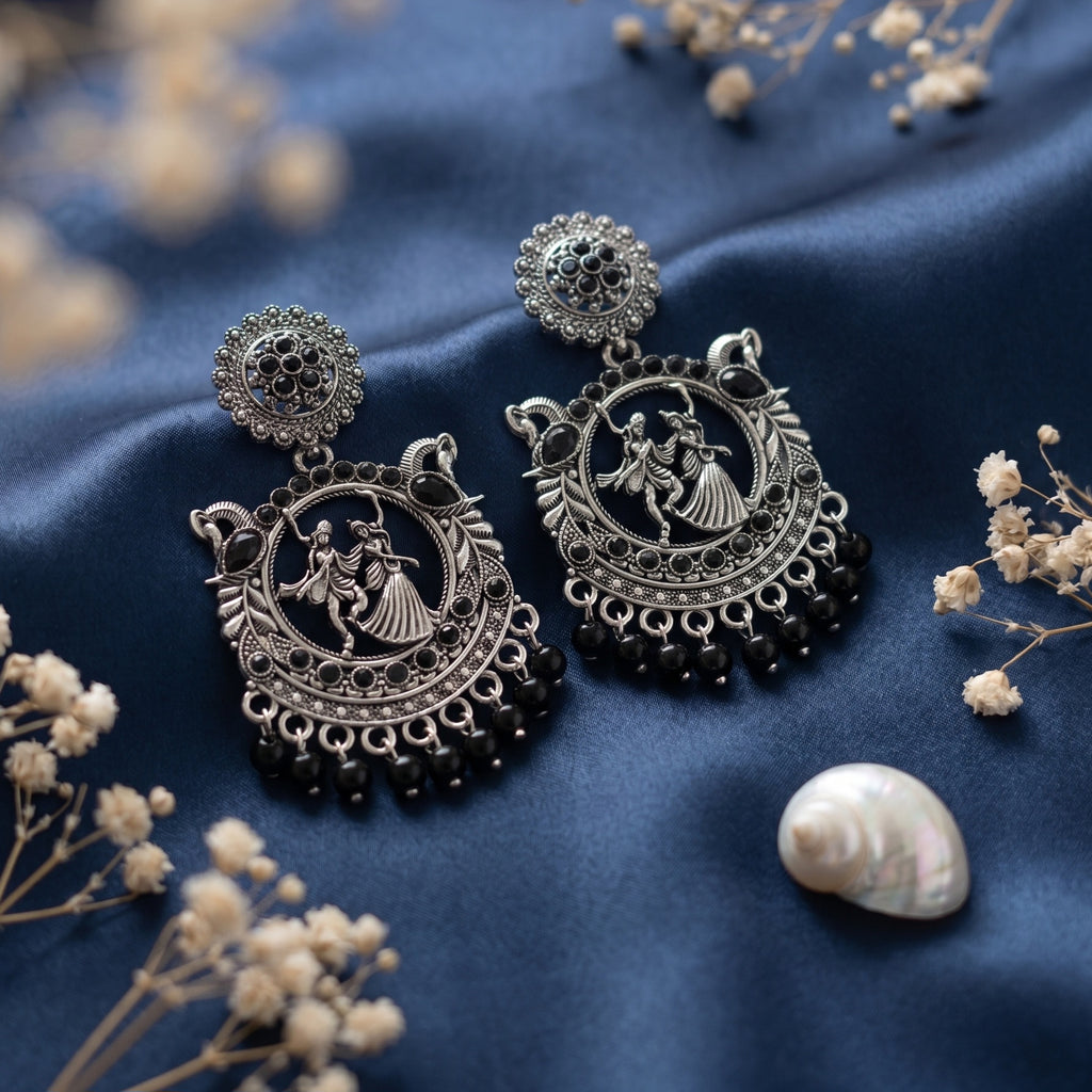 Krishna Silver Oxidised Earrings