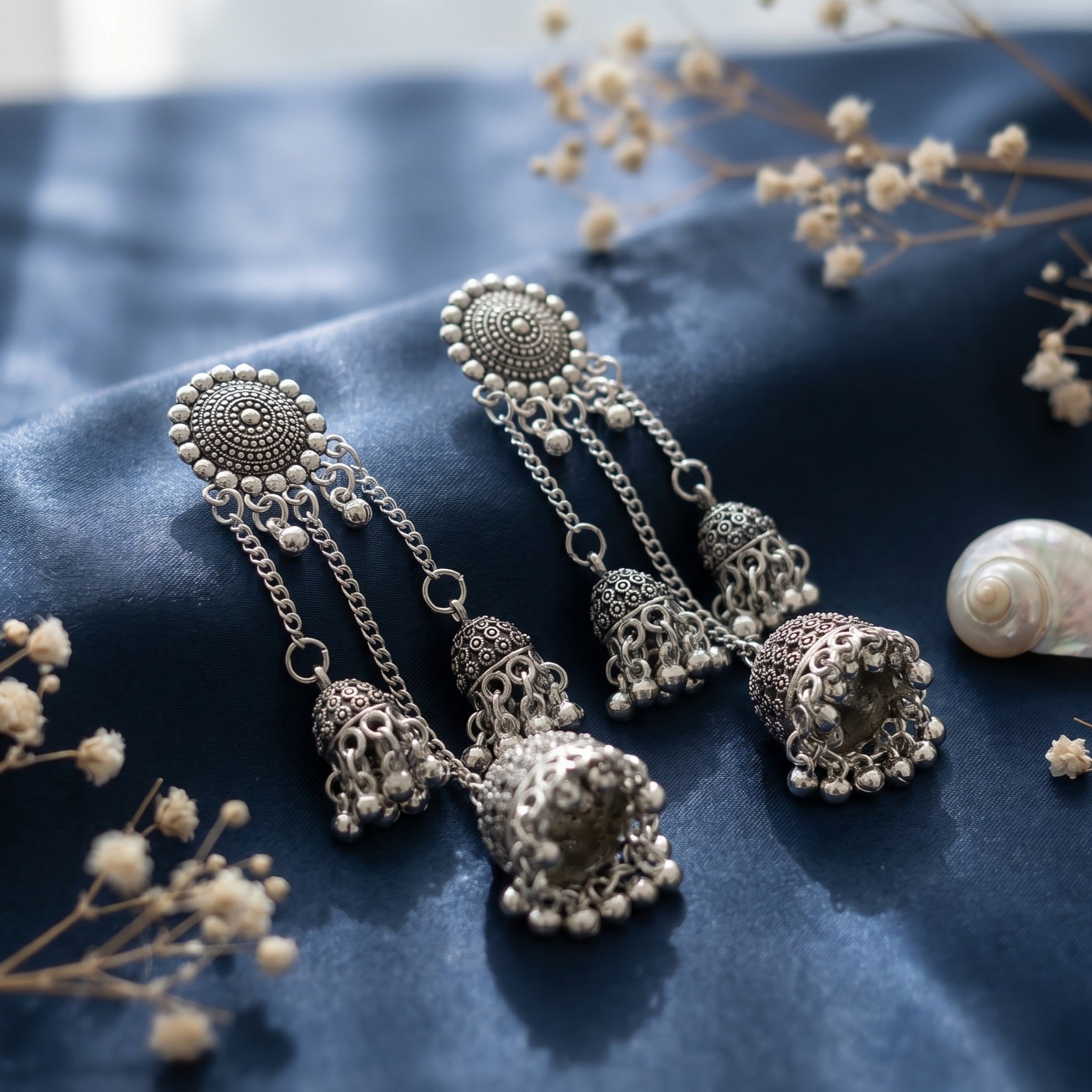 Round Hanging Oxidised Earrings