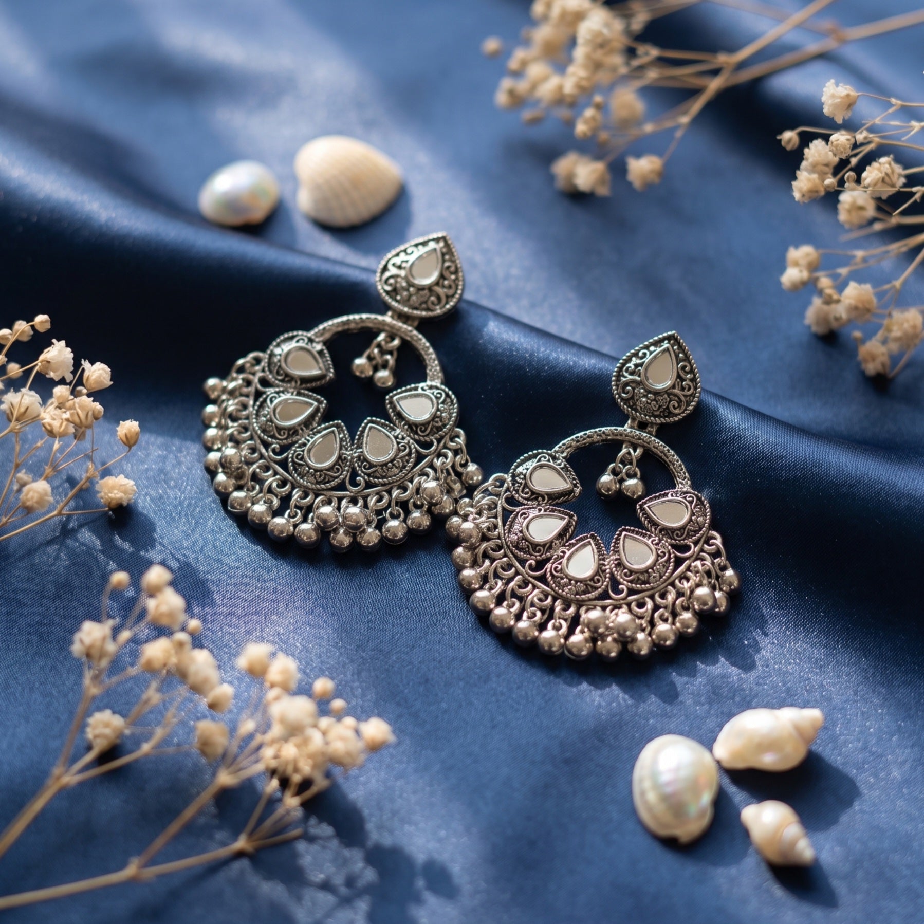 Almond Mirror Oxidised Earring