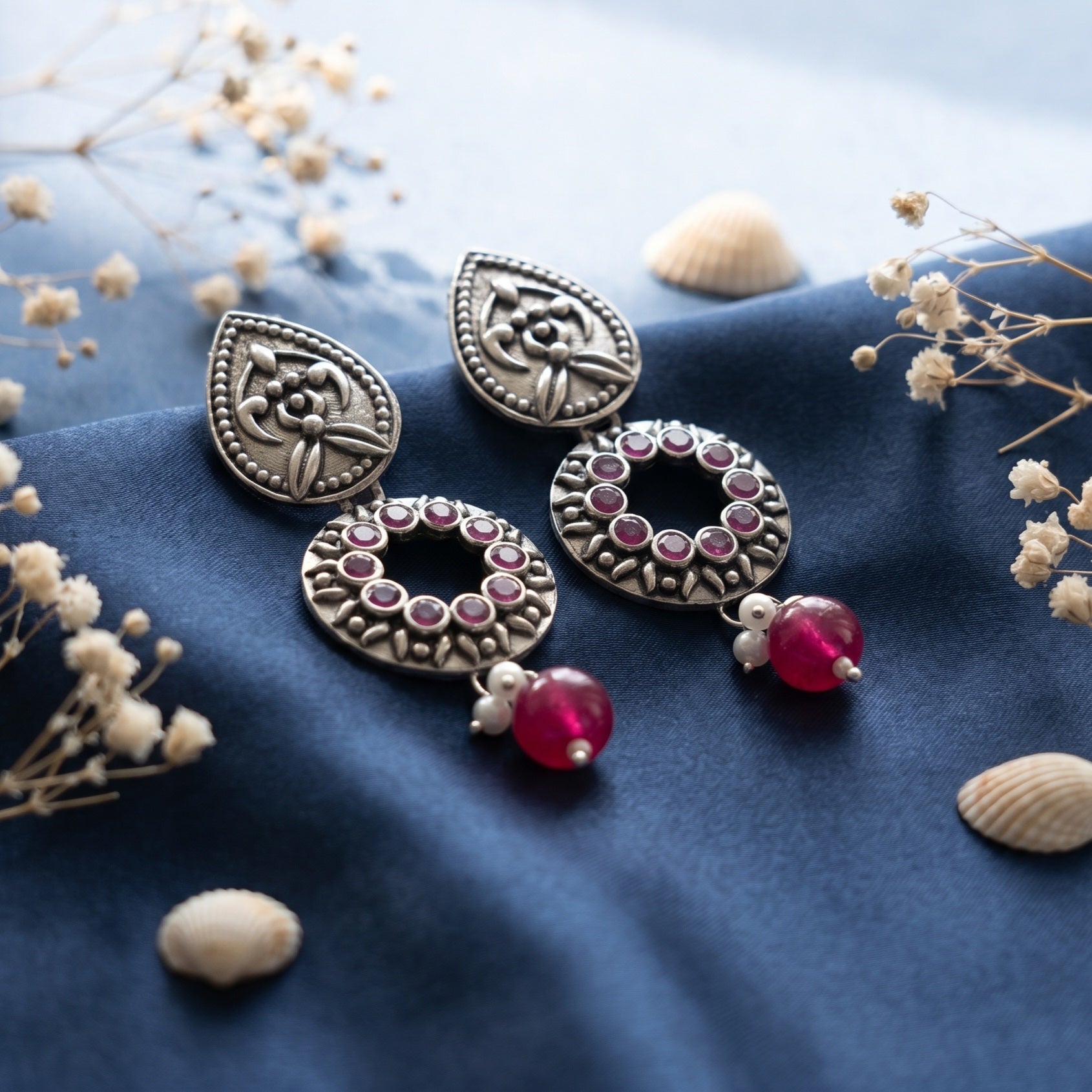 Circled Heavy Designed Oxidised Earrings