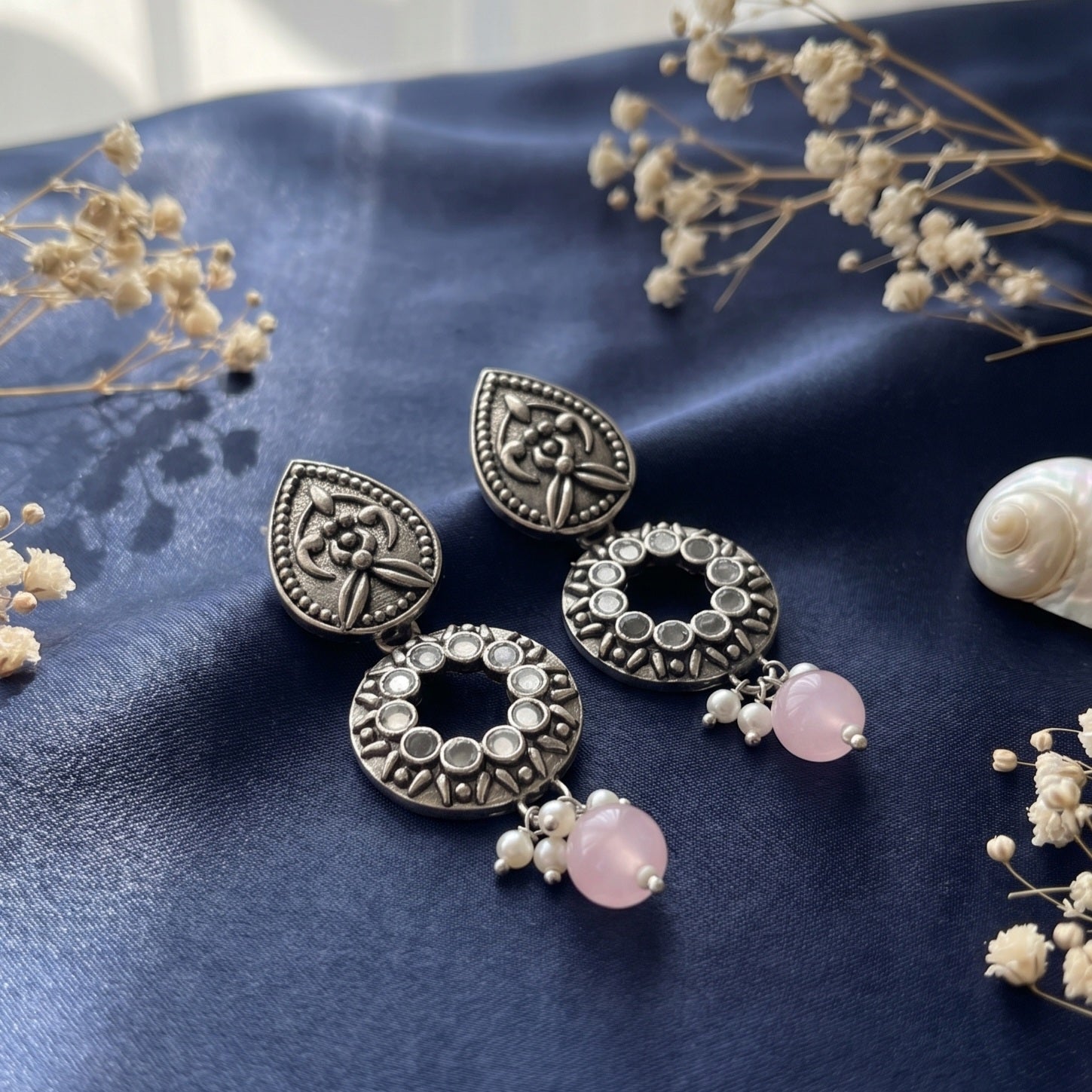 Circled Heavy Designed Oxidised Earrings
