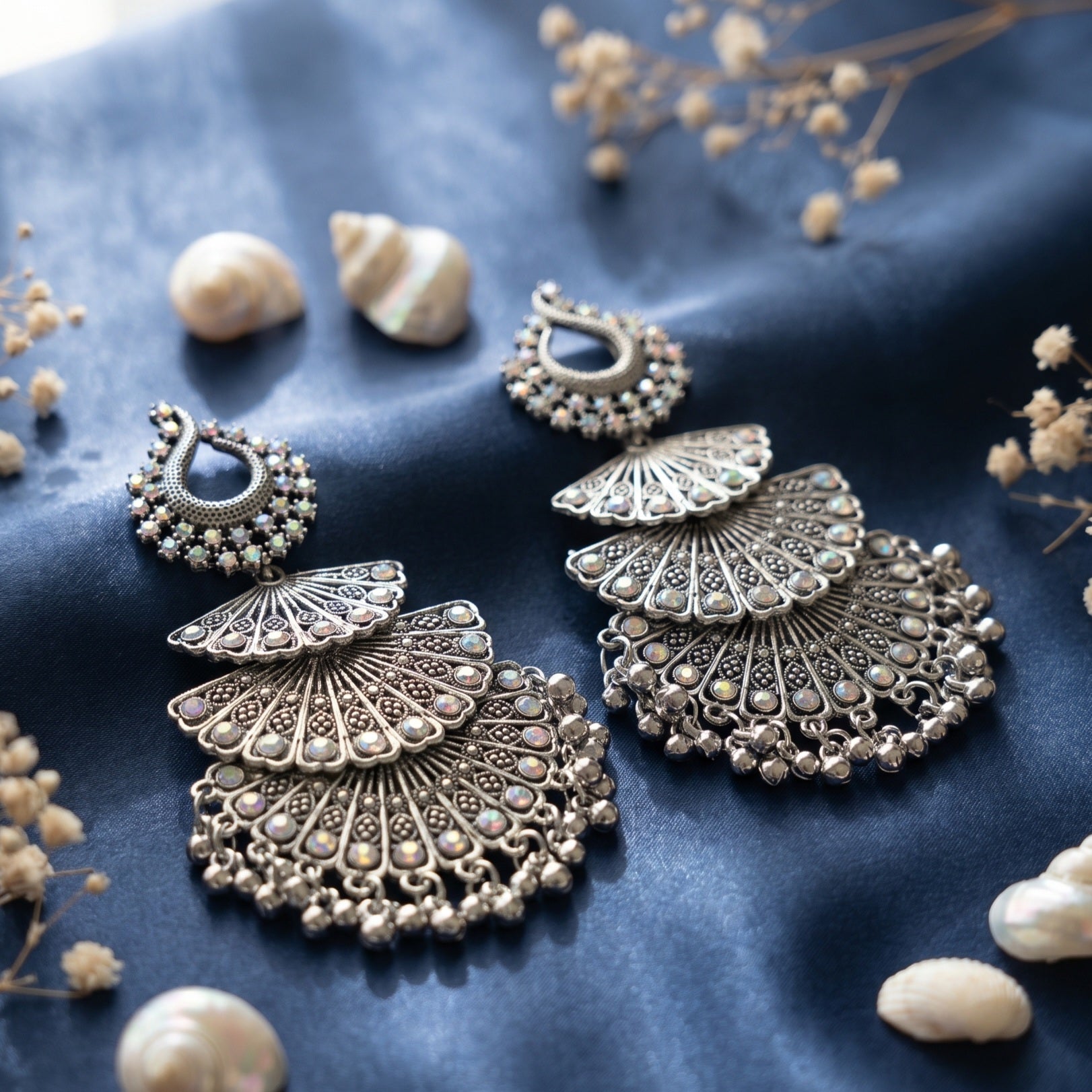 Silver Oxidised Layered Earrings