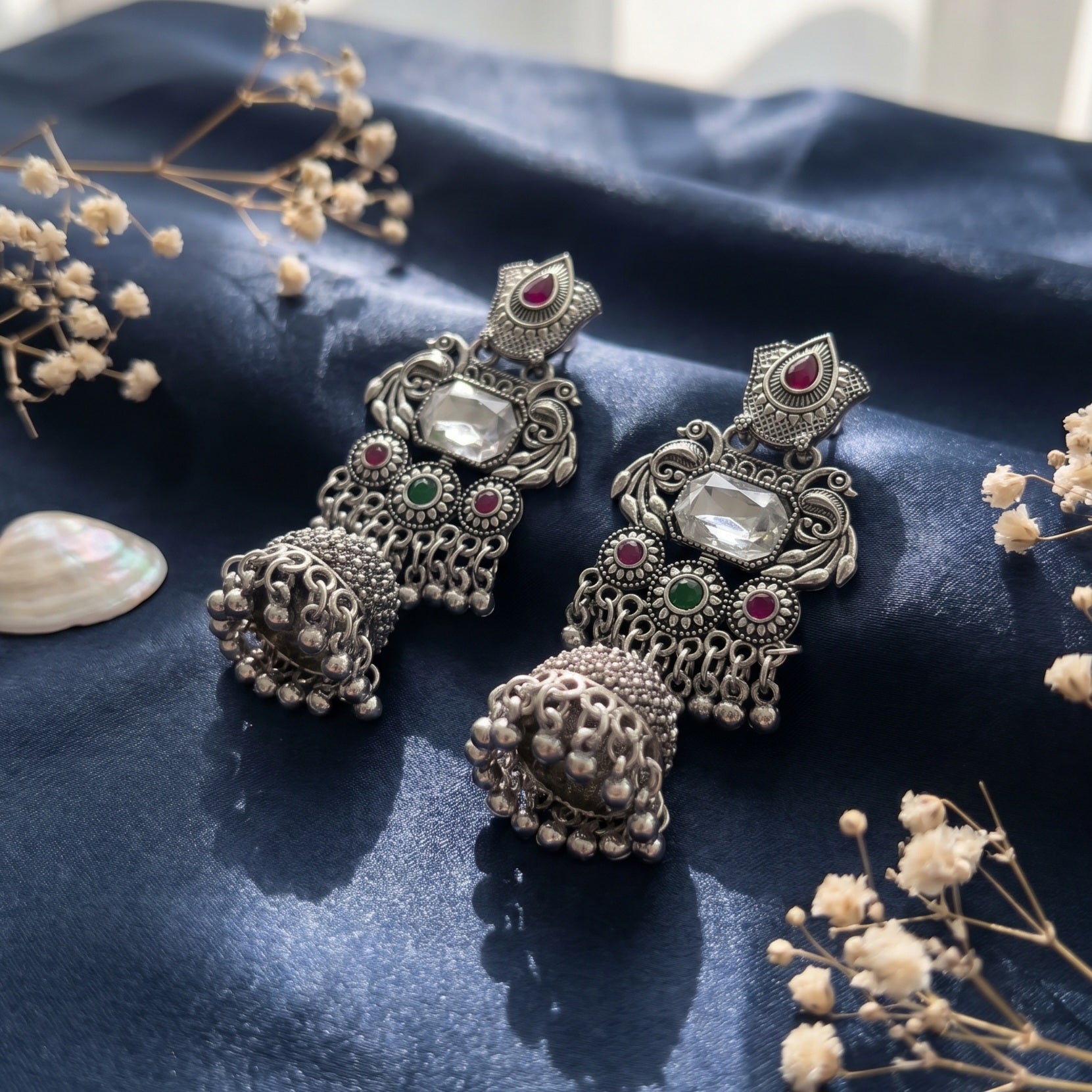 Mirror Stoned Oxidised Earring