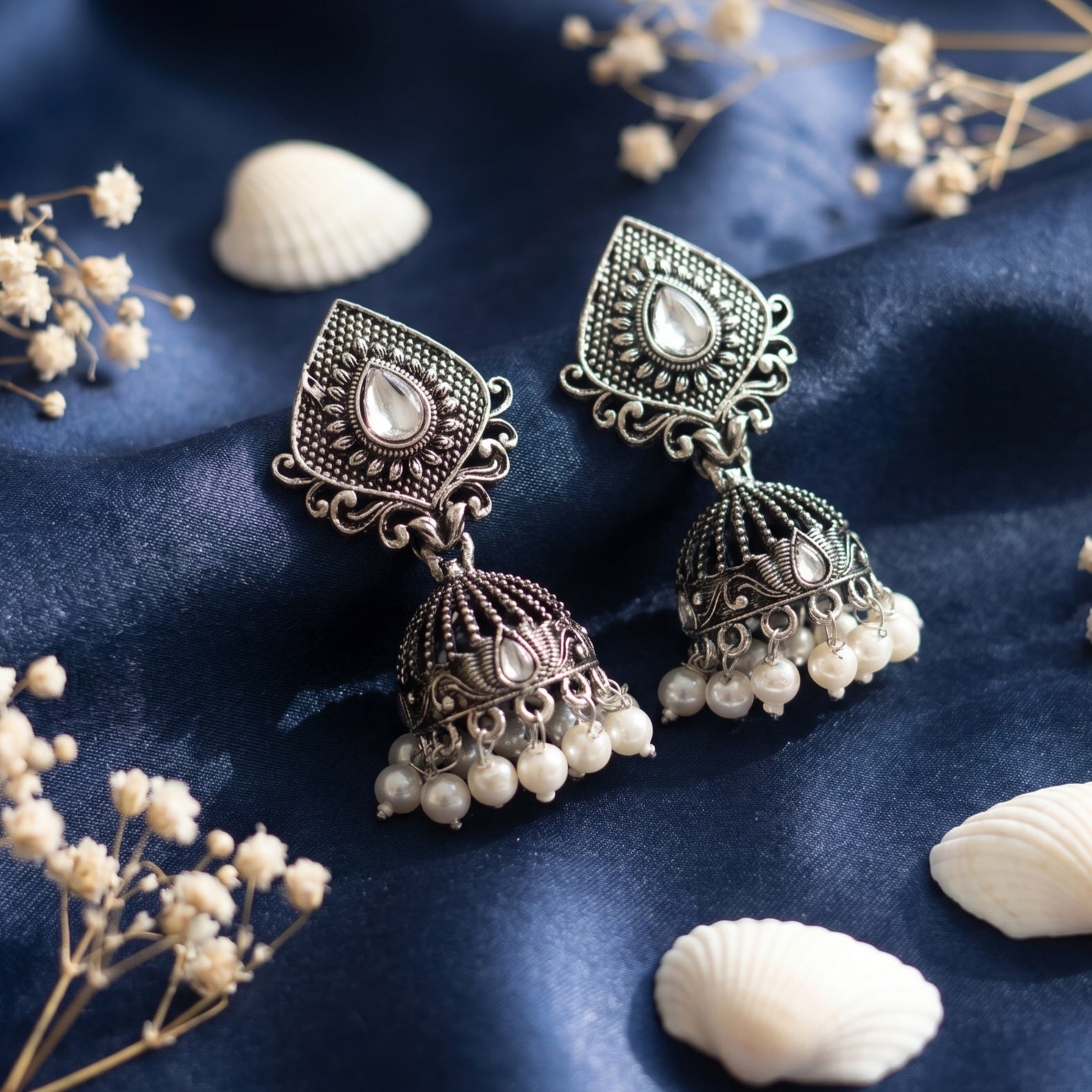 Diamond Shaped Oxidised Jhumkas