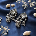 Mirror Stone Triple Jhumkas Earrings