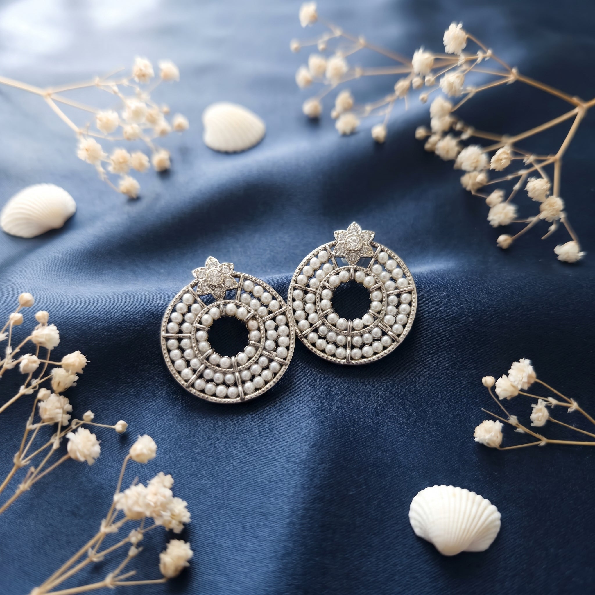 Round Pearl Oxidised Earring