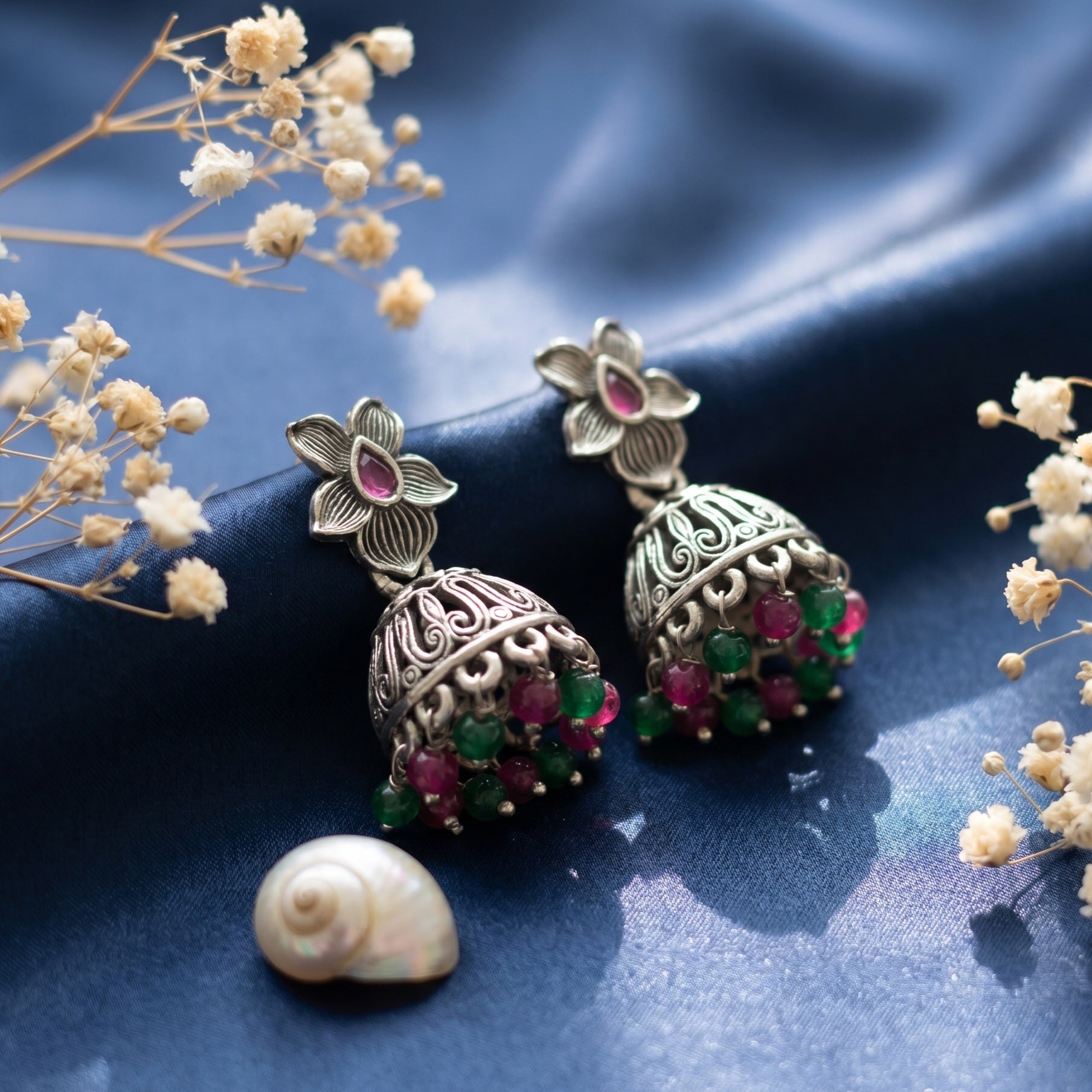 Floral Colored Oxidised Jhumka