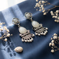 Oxidised Silver Mirror Pearl Earrings