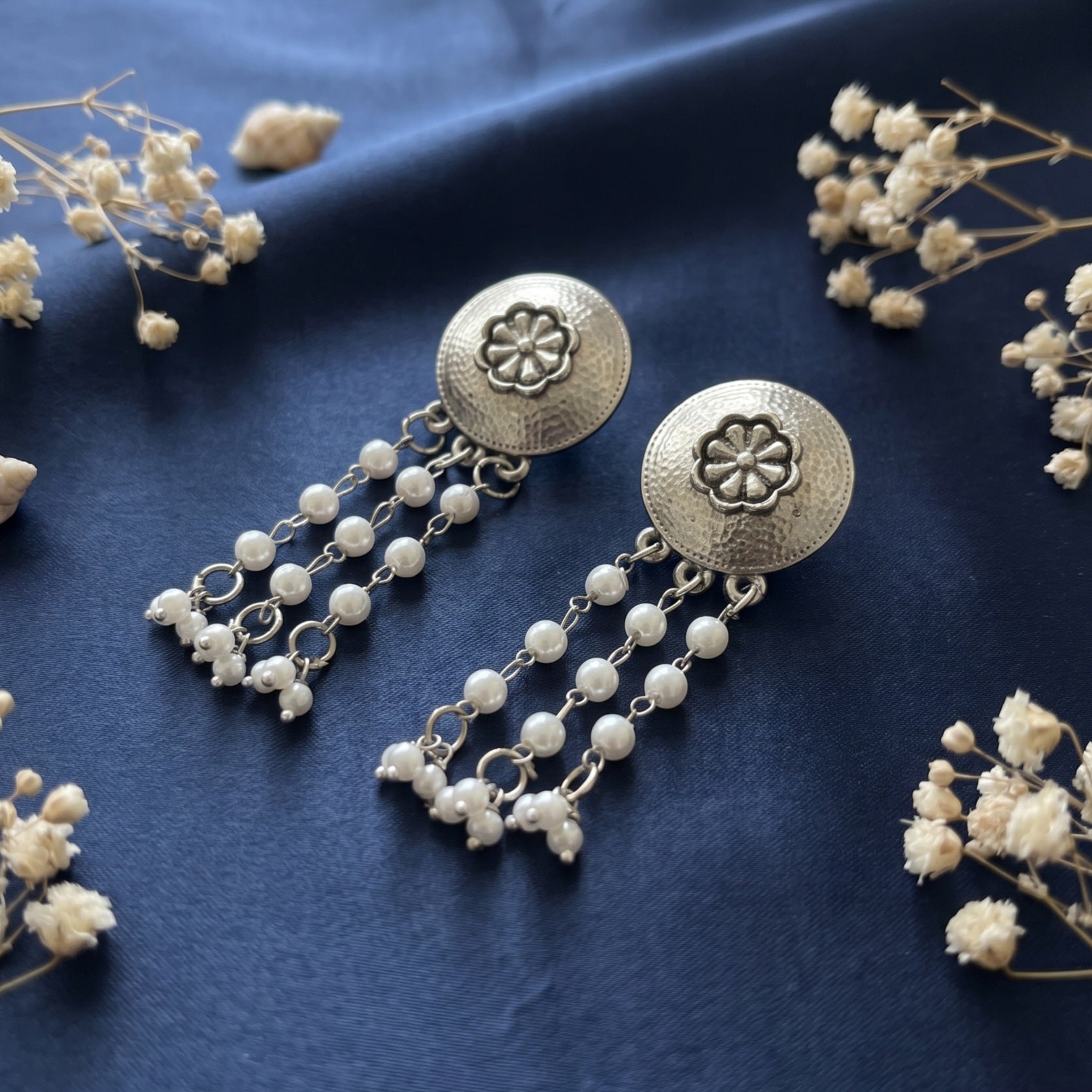 Oxidised Silver Pearl Drop Earrings