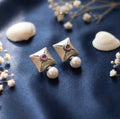 Ruby Stone Pearl Oxidised Stud Earring