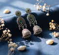 Peacock feather design oxidised earring