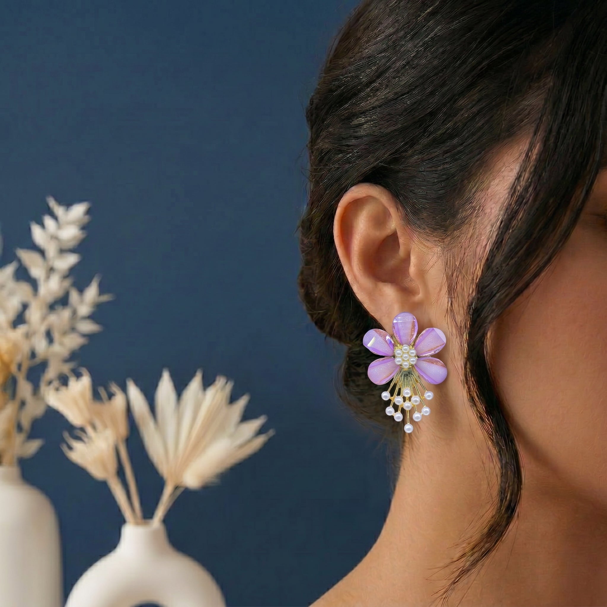 Floral head with tiny pearl earring