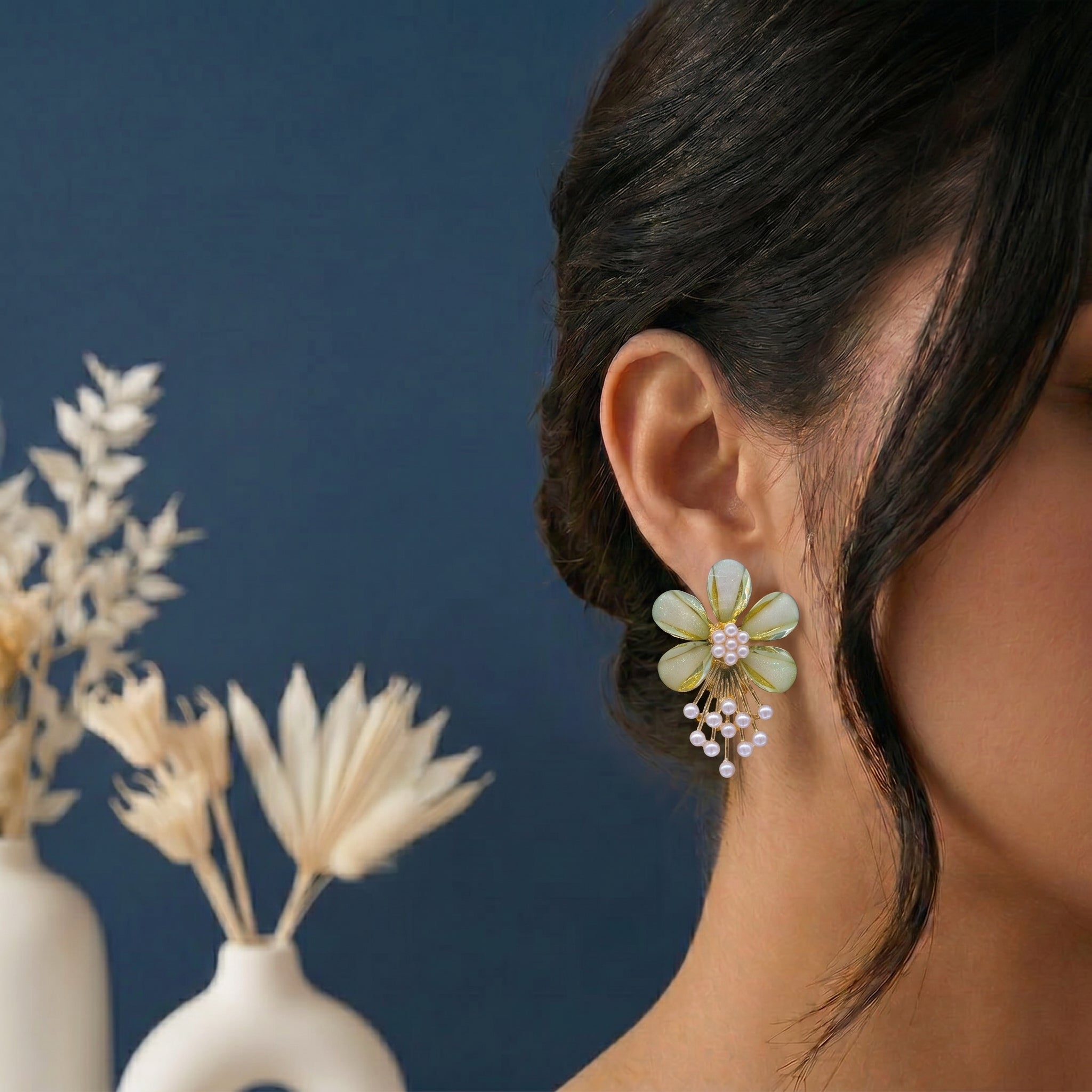 Floral head with tiny pearl earring