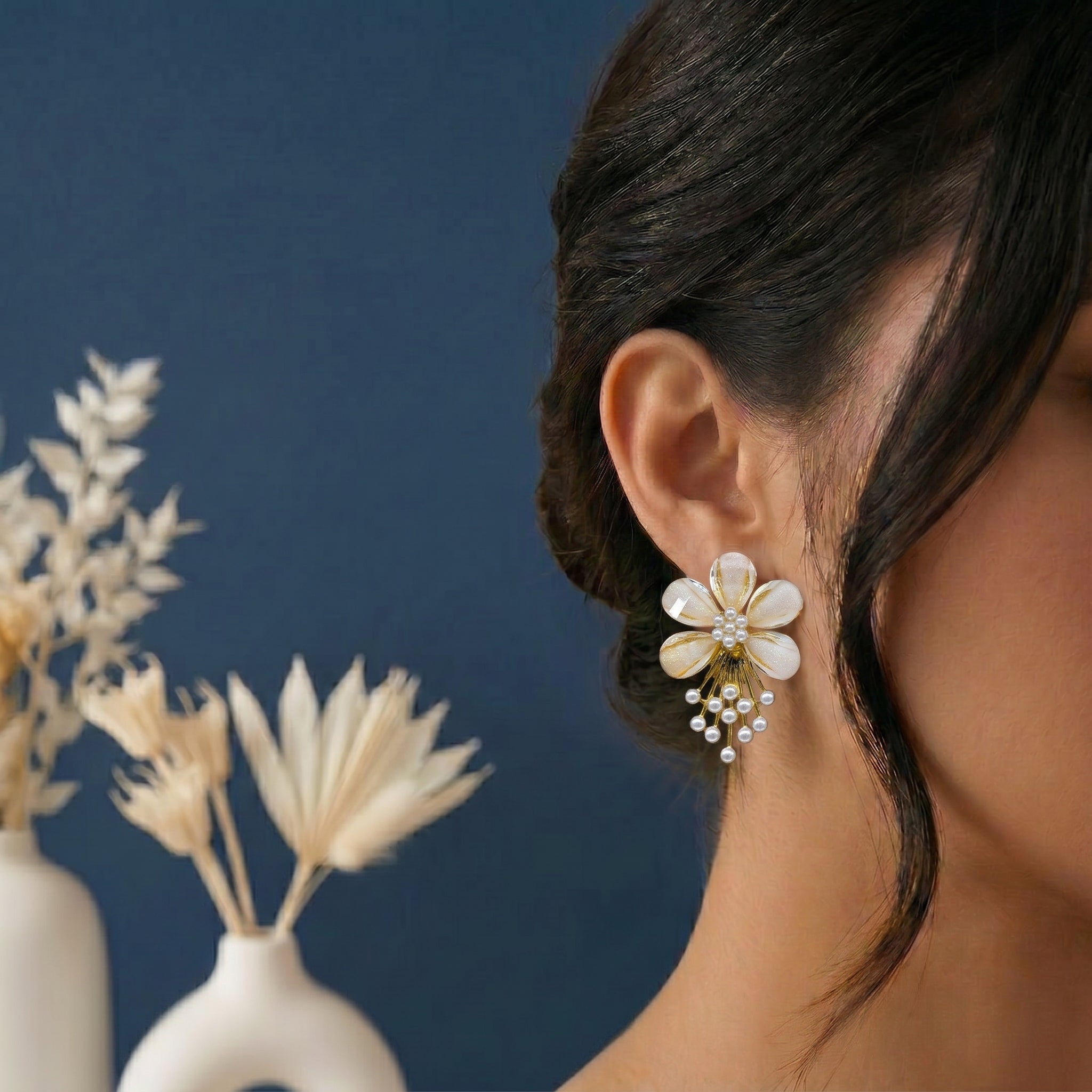 Floral head with tiny pearl earring